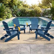 Shintenchi Folding Adirondack Chairs Set of 4,HDPE All-Weather Patio Chairs with Cup Holder & Phone Holder,Wooden Textured Fire Pit Chairs for Patio,Outside,Deck,Backyard,Blue
