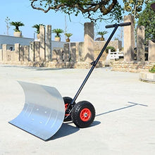 Snow Shovel with Wheels Heavy Duty Metal Rolling Snow Pusher with 10 Inch Polypropylene Wheels and Adjustable Aluminum Handle Rolling Snow Plow Removal Tool for Driveway Doorway Snow Pusher