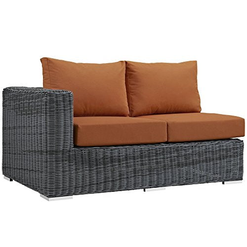 Modway Summon Outdoor Patio Left Arm Loveseat With Sunbrella Brand Tuscan Orange Canvas Cushions