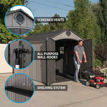 Lifetime 60353 10x8 FT Outdoor Storage Shed, Large Garden Tool Metal Shed with Sloping Roof and Double Lockable Door and Window