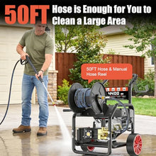 TechSweepPro 4400PSI Gas Pressure Washer with Hose Reel, One-Button Start 420cc 15HP 4-Cycle Engine, 4.5 GPM Heavy Duty Power Washer with 50FT 3/8" Hose, Spray Gun & Wand, 5 Quick Connect Nozzles