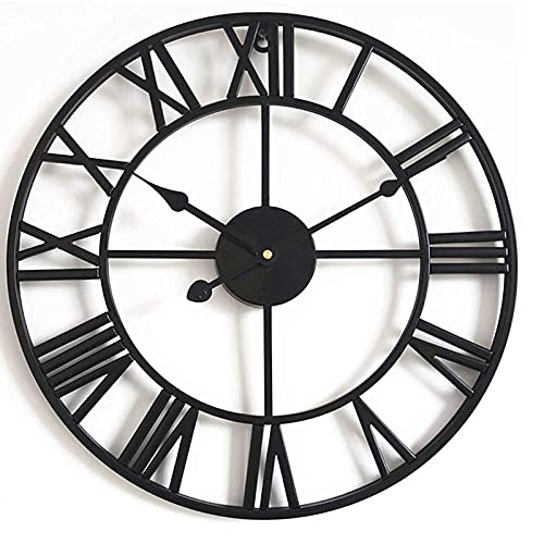 EHVYBDX Indoor Outdoor Decoration Outside Clock Mute Quartz Wall Clock Outdoor Garden Wall Clock Large Retro Roman Numerals Garden Clock Open Face Wrought Iron Waterproof Outdoor Clock