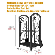 WXPWAMZ Outdoor Fireplace Firewood Rack Steel Fire Wood Racks with 4 Hooks, Double Layer Log Stacker Stand for Outdoor Indoor Chimney/Lumber Store/Backyard