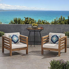 GDFStudio Louise Outdoor Acacia Wood Club Chairs with Cushions Set of 2 Teak Finish Beige