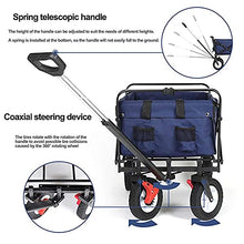 Folding Trolley Outdoor Multi-Function Wagon, Canvas Fabric, Adjustable Handle and 8in Rubber Wheels, Heavy-Duty Garden Transporter for Camping, Groceries, Shopping