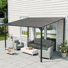HarmoFurn Outdoor Pergola, 12x8FT, Galvanized Steel Roof with Powder-Coated Frame, Wall-Mounted Patio Shade Structure, Black
