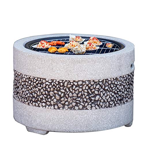 Outdoor Fire Pit Garden Wood-Burning Fire Pit Barbecue Grill Kit, Backyard Patio Outdoor Imitation Stone Fireplace Bonfire Pit, 55.5cm/21.9"