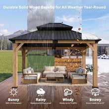Wood Gazebo 10' x 12', Cedar Gazebo with Hardtop Galvanized Steel Double Roof, Permanent Pavilion with 4.72" Thickened Wooden Posts for Poolside, Patio, Backyard, Garden and Deck