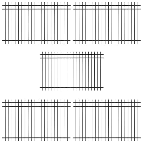 Fencer Wire Pack of 5 Heavy Duty Pinnacle Fence Barrier Panel, 5FT Height X 8FT Width Anti-Rust Metal Fencing Panel, 2” Diameter Steel Outdoor Decorative Garden Fence Panel
