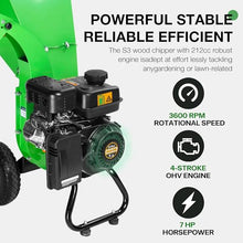 GARDENBEAUT S3 Wood Chipper Shredder, 7HP 212cc Gas Powered Heavy Duty, 3" Max Wood Diameter Capacity, 15: 1 Reduction Ratio, Easy Assembly, 1-Year Warranty After Product Registration
