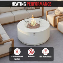 AMS Round Concrete GFRC Propane Gas Fire Pit Table Bundle (Cream White)