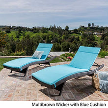 Christopher Knight Home Salem Outdoor Wicker Adjustable Chaise Lounge Set, Multibrown/Blue