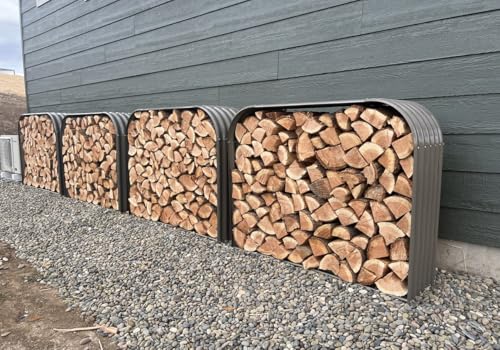 A ANLEOLIFE Outdoor Firewood Rack, Arch Gray 6-Pack with Corrugated Roofs