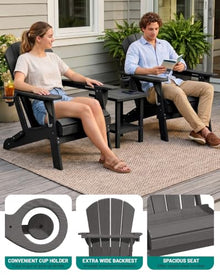 PLUUV Adirondack Chair Set of 6, Fire Pit Chairs with Cup Holder, Black
