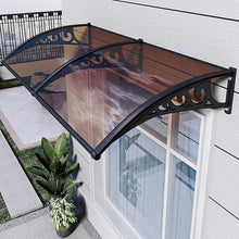Window Awning Door Canopy with Plastic Steel Bracket, Outdoor Front Door Patio Awning, Brown 120x380cm/48x150in