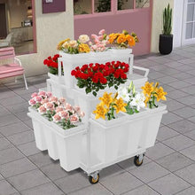 WANLECY Flower Cart Display, 3 Layers Flower Bar Stand with 18 Buckets and Worktable Flower Display Stand for Balcony Garden Florist Shop (White)