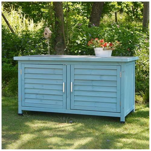 JHNKOJ Outdoor Wooden Storage Cabinet with Double Doors Garden Potting Bench Table for Patio and Yard Storage,B-110X55X57.5Cm
