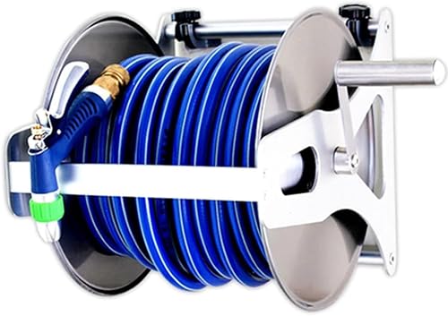 JTYMZYY Portable/Wall Hose Reel Set, Outdoor Hose Holder Storage, Heavy Duty Garden Hose Reel with Flexible 2/1" PVC Rubber Hose, Home Hose Storage Solution,35M