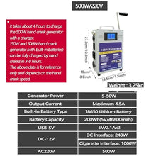 LIEOWYD 12V Crank Generator, Outdoor Large Capacity Hand Crank Generator, 500W High Power Generator, Outdoor Hand Crank Generator Emergency Electric Camping