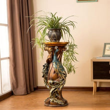 Hassyee Ornate Peacock Pedestal Plant Stand, 32.7" European Classical Resin Column Sculpture, Decorative Flower Pot Holder Display Stand, Vintage Indoor Decor for Living Room, Entryway, Foyer (Brown)