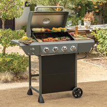 Megamaster Propane 4-Burner Gas Grill, Side Table wiht Warming Rack & Hook