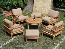 WholesaleTeak Somer 7 Pc Lounge Chair Set: 4 Lounge Chairs, 2 Ottomans & 36" Round Coffee Table with Sunbrella Cushions in Fabric #5422 Canvas Antique Beige #12SO7