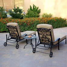 Darlee Santa Monica 3 Pc Cast Aluminum Chaise Lounge Set w/ 24 Inch Table & in Antique Bronze/Beige Canvas