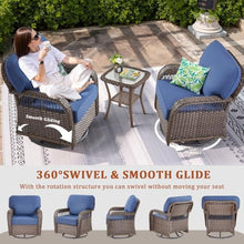 callmego Outdoor Glider Chair with Swivel Rocker Base and T-Back Cushion, 5 Inch Thick Foam for Porch Yard Seating