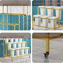 TBLOTYD 4-Tier Indoor Outdoor Flower Display Stand with 16 Buckets, Metal Plant Stand with 4 Wheels, Heavy Duty Mobile Plant Cart