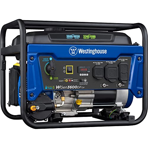 Westinghouse 4650 Peak Watt Dual Fuel Portable Generator, RV Ready 30A Outlet, Gas & Propane Powered, CO Sensor