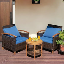 DUYHBAWRS 3PCS Patio Rattan Furniture Set Solid Wood Frame Cushion Sofa Round Table Shelf