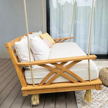 Cambridge Casual Sierra Teak Wood 6 FT Porch Swing Bed, Upgraded Patio Porch Swing Daybed with Thick Cushion Support, 750 LB Weight Capacity, Teak Swing Bed for Garden, Backyard, Porch