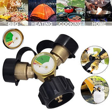 ngddf2haa Propane Tank Y Splitter Adapter 2 Way LP Gas Tee Connector QCC1 Tank T Adapter with Gauge for 5-100lb BBQ Grills Camping Stoves