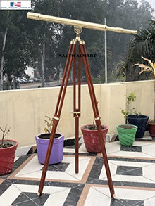 NauticalMart 44" Solid Brass Harbormaster Telescope with Mahogany Tripod Golden