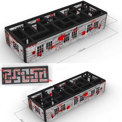 AIRMAT FACTORY Inflatable Maze Halloween Haunted House, Outdoor Inflatable Labyrinth Maze Game, Spooky Theme with Pumpkins/Bats/Ghosts, Includes Blower/Repair Kits, 36x13x6ft