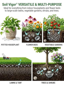 Potassium Super Absorbent Polymers: Moisture & Fertilizer Retention for Plants - Soil Vigor® SAP Water Storing Crystals | Reduce Watering & Fertilizer by 50% | For Gardens, Lawns & Indoor Plants 40 Lb