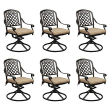 Sumshadow Cast Aluminum Outdoor Swivel Dining Chairs, All-Weather Patio Swivel Rocker Chair Sets with Cushion for Garden, Backyard, Poolside, Bistro (Khaki, 6 Pieces)