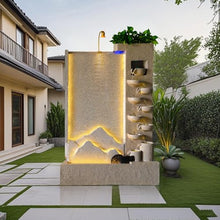 Retro Cement Water Fountain with Lighting, Mist & Waterwheel – 6.89ft Tall Indoor/Outdoor Decor for Garden, Entryway, Pool,Housewarming Gift(Left+Right)(#B)