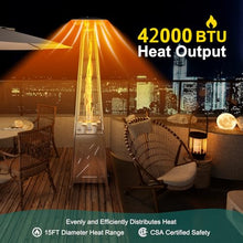 OutdoorVibe 42,000 BTU Pyramid Patio Heater, Stainless Steel Outdoor Propane Heaters Glass Tube Propane Patio Heater with Wheels and Cover, Backyard, Garden, Patio, Porch and Pool