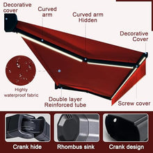 Patio Awning Retractable, Fully Assembled Motorized LED Light Awnings, Window Door Sunshade Shelter Waterproof, Large Canopy for Patio Deck Yard with UV Protection, Red,9.8X8.2ft