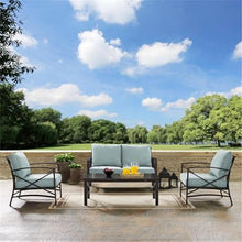 Afuera Living 4-Piece Outdoor Patio Sofa Set, Mist Green Cushions, Oil Rubbed Bronze Steel, Includes Loveseat, 2 Chairs, Coffee Table, Weatherproof Materials, UV-Fade Resistant, Seating for 4,