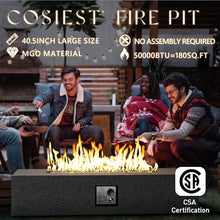 COSIEST 56" Rectangular Outdoor Propane Fire Pit Coffee Table w Concrete Rectangle Base, Certified, 50,000 BTU, Free Lava Rocks and RainCover, Fits 20lb Tank Outside,Tank Cover, Gray
