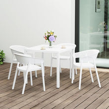 Costaelm Outdoor Patio Dining Set, 5 piece Dining Table Set, Breakfast Coffee Bar Table and Chairs of 4, Stackable Dining Side Chair, Patio Bistro Deck Furniture, White