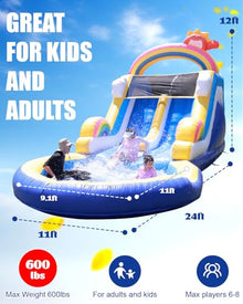 24FT Commercial Water Slide for Adult, (Double Slide) (100% Heavy Duty PVC), Giant Pool Inflatable Water Slide 1100W Blower, 24x11x12ft, Hold 600lbs, Fast Drainage, Backyard Outdoor Party