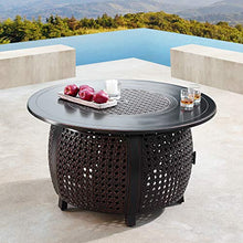 Oakland Living Aluminum 44 in. Round Fire Table Set Four Deep Seating Swivel Rockers, Fire Beads, Lid and Fabric Covers