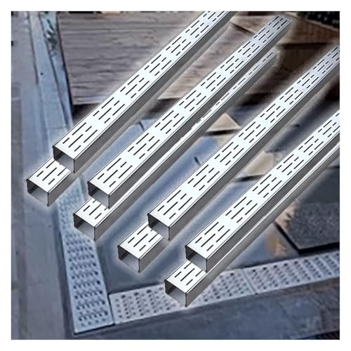 GJMDCMA 8 Pack Narrow Patio Drain Trench Channel, Stainless Steel Outdoor Shower Water Drain Sewer Gutter Kit, Removable Grate Drainage System for Yard Garage Pool Garden Pathway Kitchen Balcony
