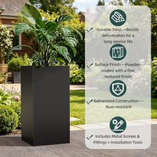 Trygoal Metal Tall Planters Box Set of 4-24 Modern Tall Square Planter for Outdoor Plants with Removable Insert Shelf, Heavy Duty Outdoor Planter Box for Porch/Door Decor Indoor Patio Office, Black