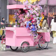 TT-YEL Large Capacity Flower Display Stand with Large Storage Box, Three Wheel Flower Cart, Mobile Market Stall, Heavy Duty Iron Outdoor Food Cart, Fast Food Truck with Canopy Roof,Black