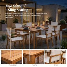 POVL Outdoor Menlo 7-Piece Teak Patio Dining Set for 6 — 95" Rectangular Grade A Teak Table, 2 Armchairs & 4 Side Chairs — Modern Patio Furniture for Deck, Backyard & Poolside