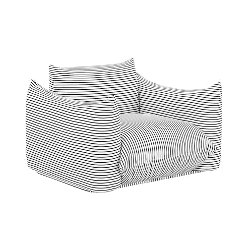 TOV Furniture Saint Tropez Pearl and Black Striped Stuffed Outdoor Armchair